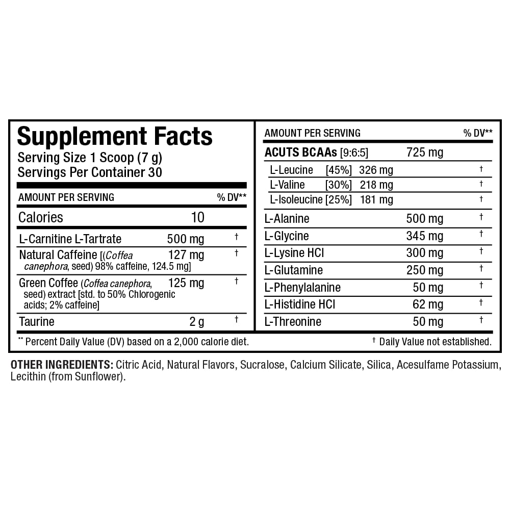 ALLMAX ACUTS Amino Energy Powder with Amino Acids Supplement, Sweet Tea, 30 Servings, Caffeine, Green Coffee Extract, 2000 mg Taurine, L-Carnitine, Sugar Free, Gluten & Dye Free, Amino Acid Drink
