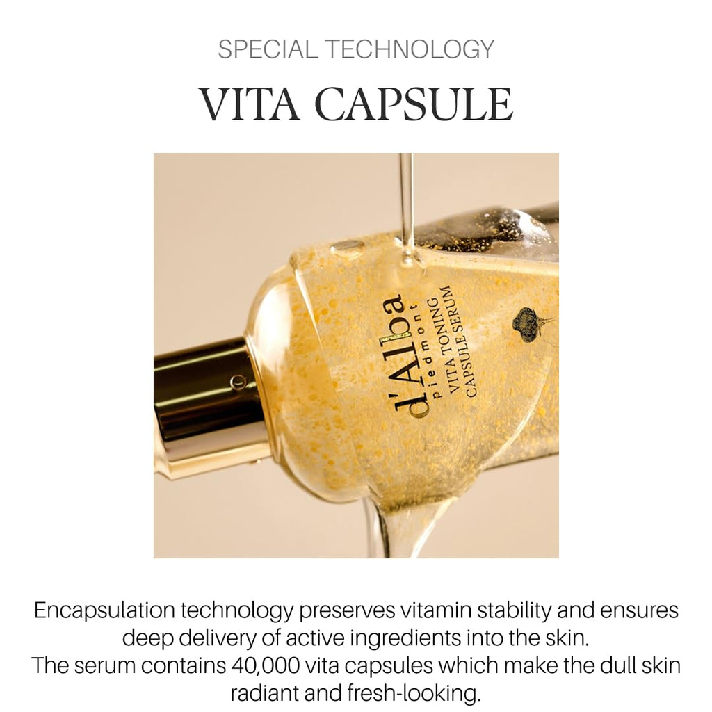 d'alba Piedmont Vita Toning Capsule Serum, Daily Vita Boost for Luminous Skin, Double Vitamin Formula, Big Size (3.38fl. oz.)