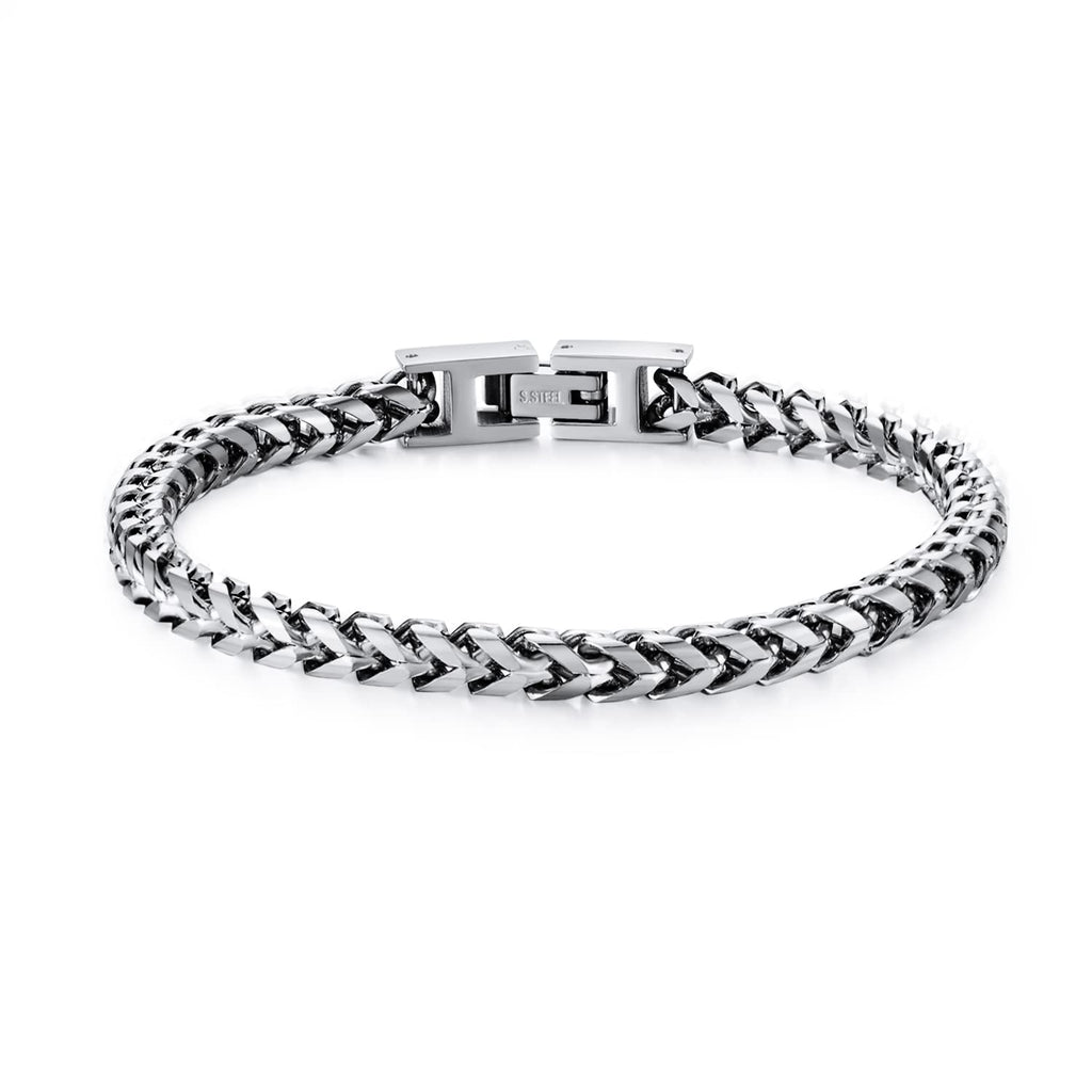 Qumfole Bracelets for Men-Stainless Steel Fold Over Clasp Franco Chain Mens Bracelet Jewelry Gifts for Husband