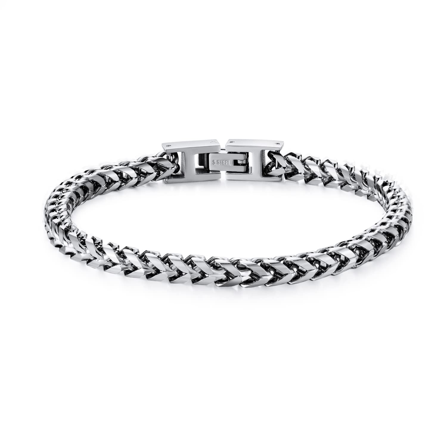 Qumfole Bracelets for Men-Stainless Steel Fold Over Clasp Franco Chain Mens Bracelet Jewelry Gifts for Husband