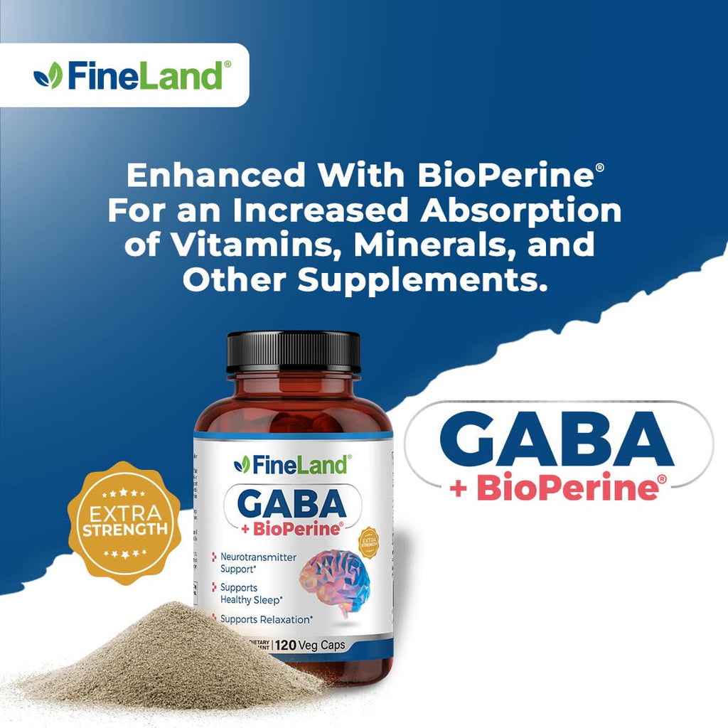 FineLand GABA + BioPerine® – Gamma-Aminobutyric Acid Supplement for Relaxation & Daily Calm | Supports Emotional Well-Being, Vegan – 120 Capsules, Made in USA