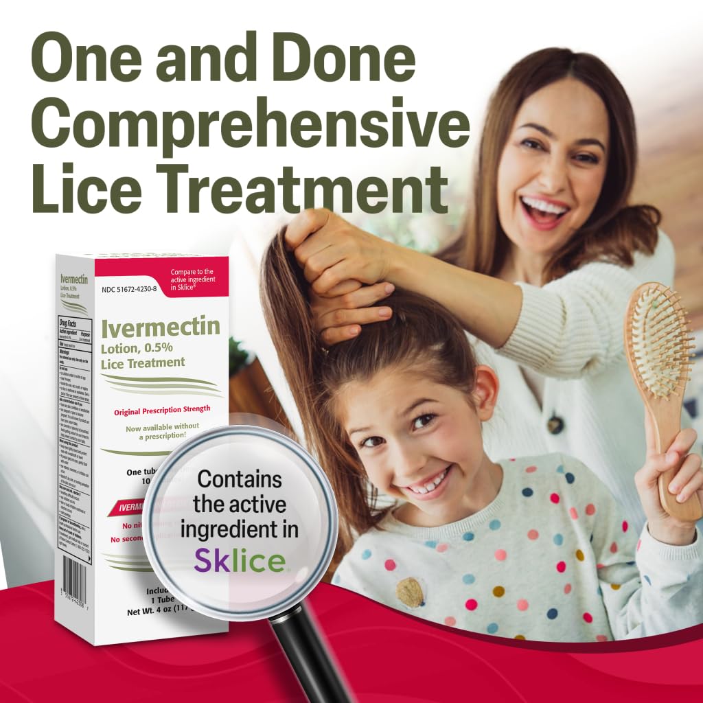 Ivermectin Lotion 0.5% Lice Treatment (4 Fl Oz) Fast-Acting 10-Minute Single Use, Prescription Strength Solution for Head Lice & Eggs, No Nit Combing Required, Adults & Kids 6 Months+