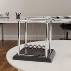Newtons Cradle Balance Pendulum Balls, Swinging Kinetic Balls with Black Base, Science Physics Educational Learning Tool, Office Home Creative Decoration, Stress Relief Fidget Desk Toy (Medium)