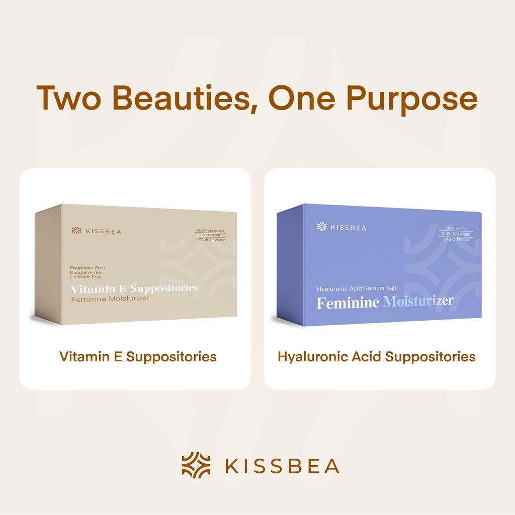 Kissbea Natural Vitamin E Feminine Moisturizer for Women – Daily External Intimate Care with Coconut Oil, Shea Butter & Squalane – Fragrance-Free, Hormone-Free – 2 Pack (14 Count Each)
