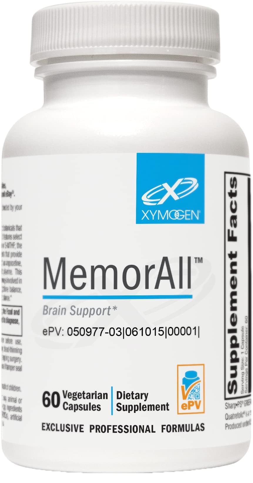 XYMOGEN MemorAll - Brain & Memory Support - Ginkgo Biloba, Bacopa, and B Vitamins - Gluten-Free, Dairy-Free & Non-GMO - 60 Capsules