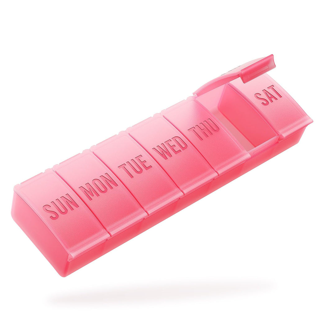 Barhon Pill Organizer Large, Weekly Medicine Pill Organizers, 7 Day Pills Box Case Travel for Big Vitamin Supplements Fish Oil, Red
