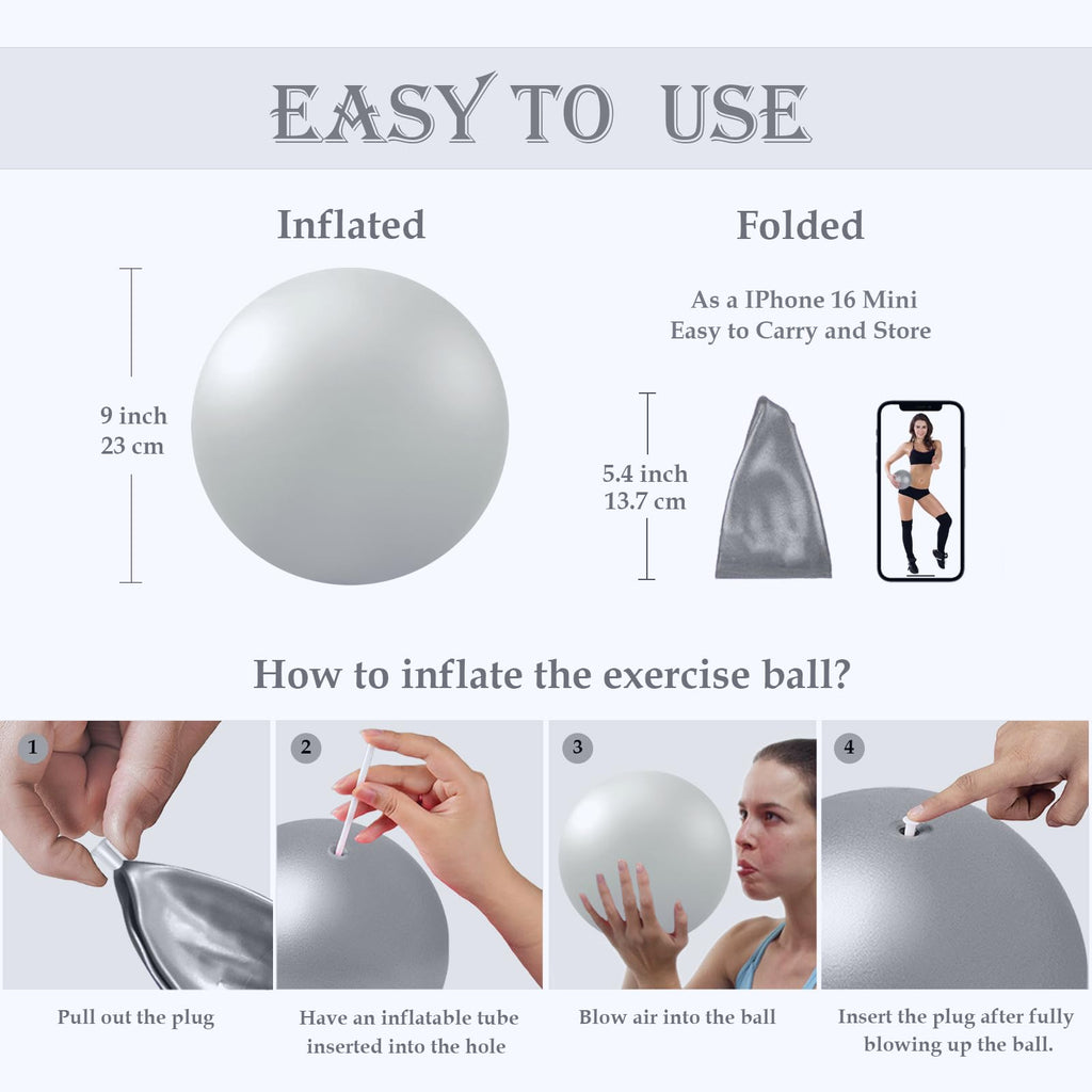 Soft Pilates Ball 9 Inch, Ideal Small Exercise Ball Between Knee Squeeze for Physical Therapy Yoga Core Medicine Abs Pt Bouncy, Mini Rubber Fitball Barre Workout Equipment for Women Men Kid Toddler