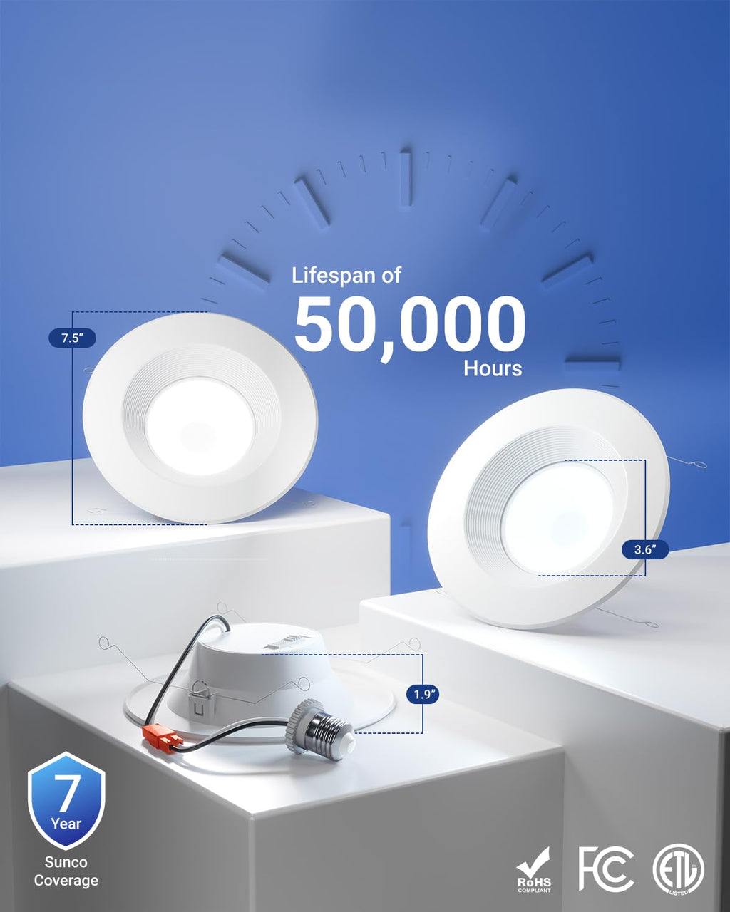 Sunco 12 Pack 6 Inch Retrofit LED Recessed Lights, 5CCT, 13W=100W Dimmable