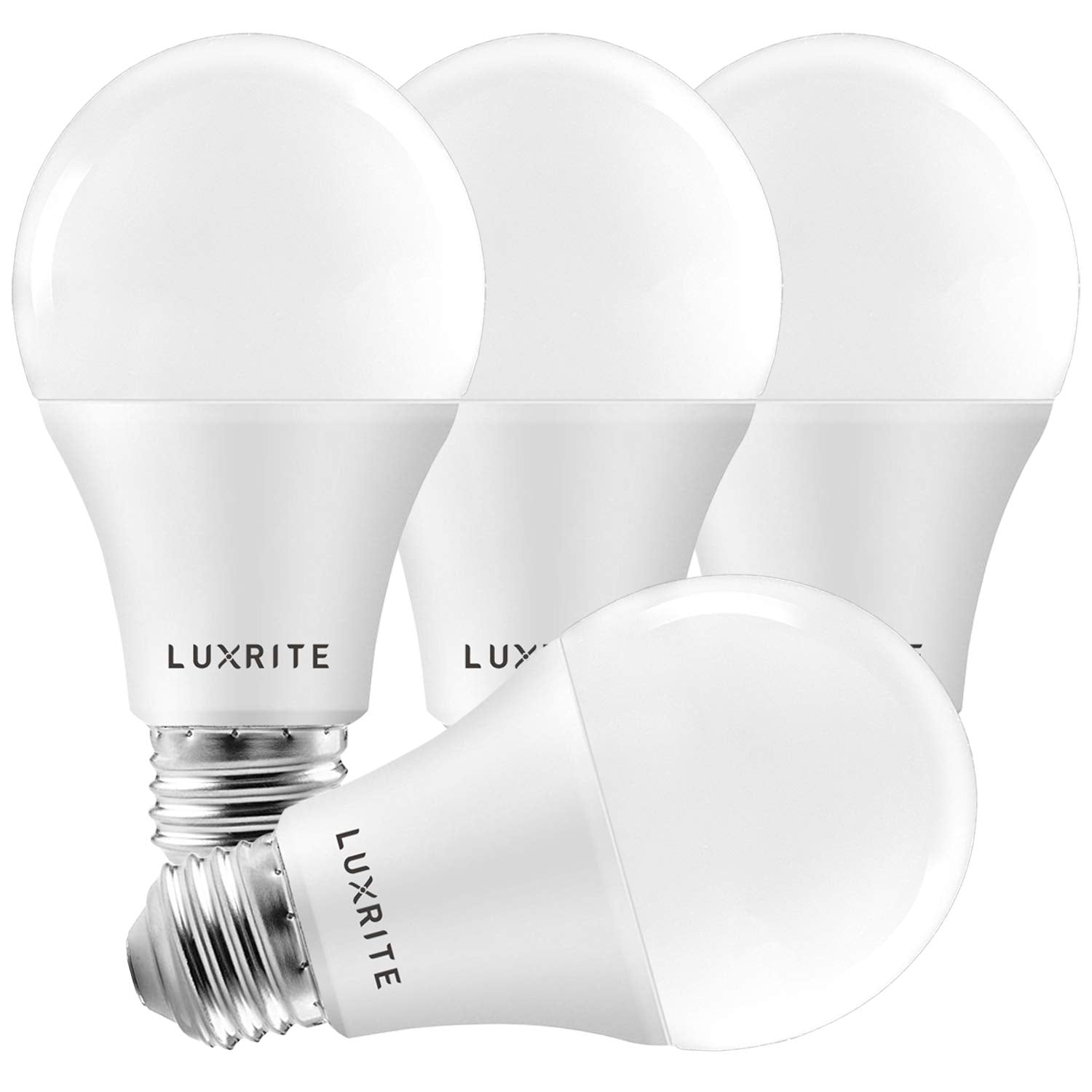 LUXRITE A19 LED Light Bulbs 100W Equivalent, 5000K Bright White (4 Pack)