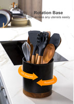 Ceramic Rotating Kitchen Utensil Holder for Countertop, 7.2'' Stone Black