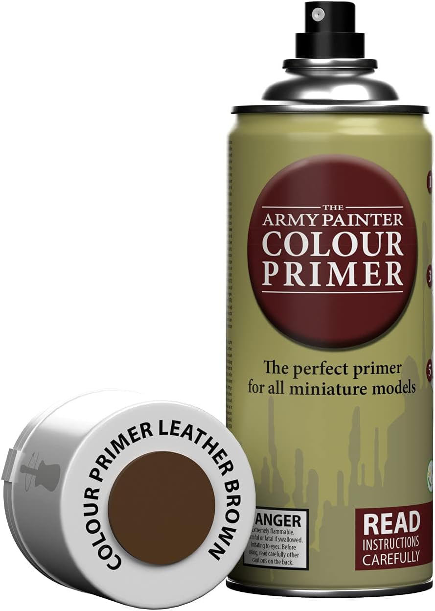 The Army Painter Color Primer, Leather Brown, 400ml, 13.5oz - Acrylic Spray Undercoat for Miniature Painting