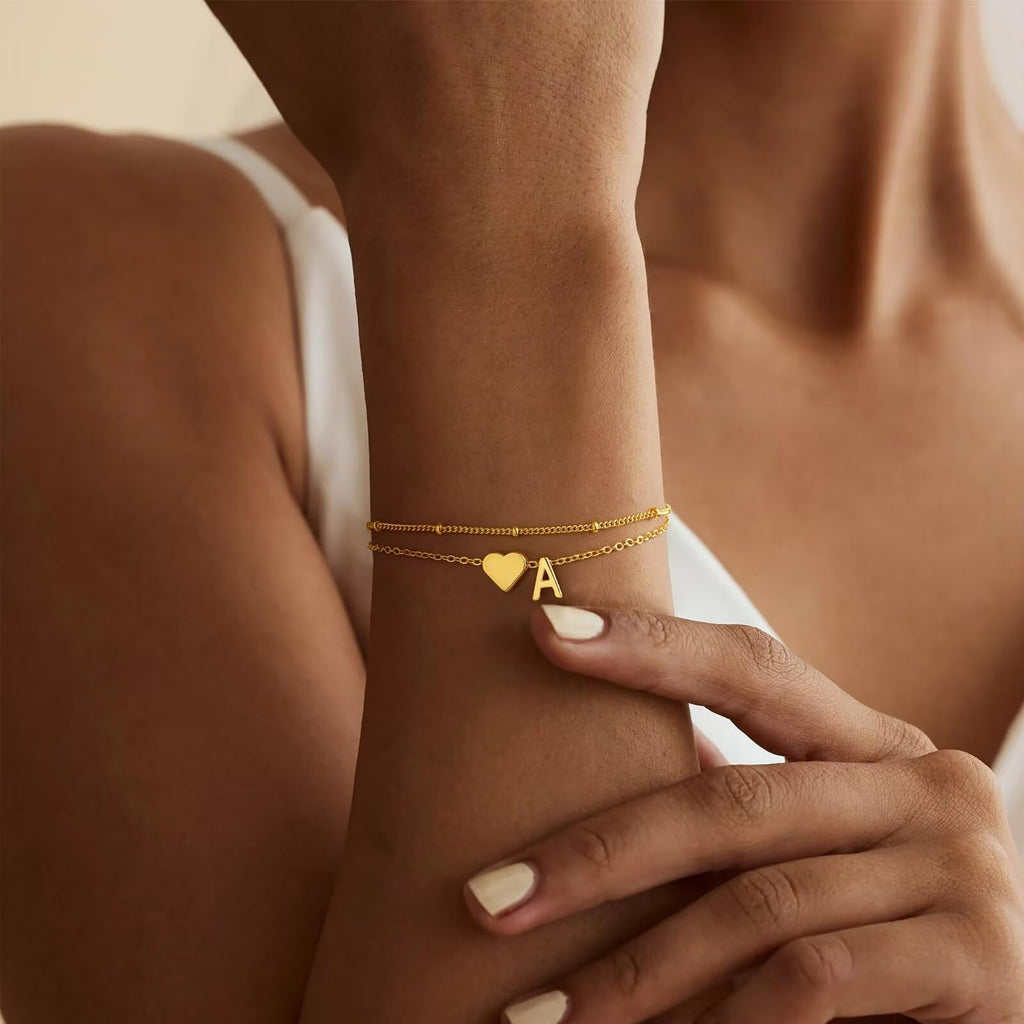 M MOOHAM Bracelets for Women, 14K Gold Plated Initial S Bracelet Jewelry