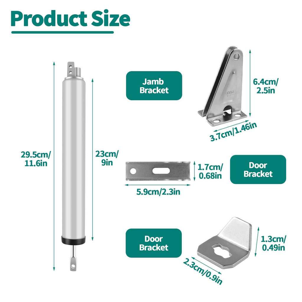 2PCS Screen and Storm Door Closer Kit, Heavy Duty Pneumatic Screen and Storm Door Closer, Screen and Storm Door Push Button Latch Set Replacement Kit, Adjust Smooth Closing Speed (Silver)