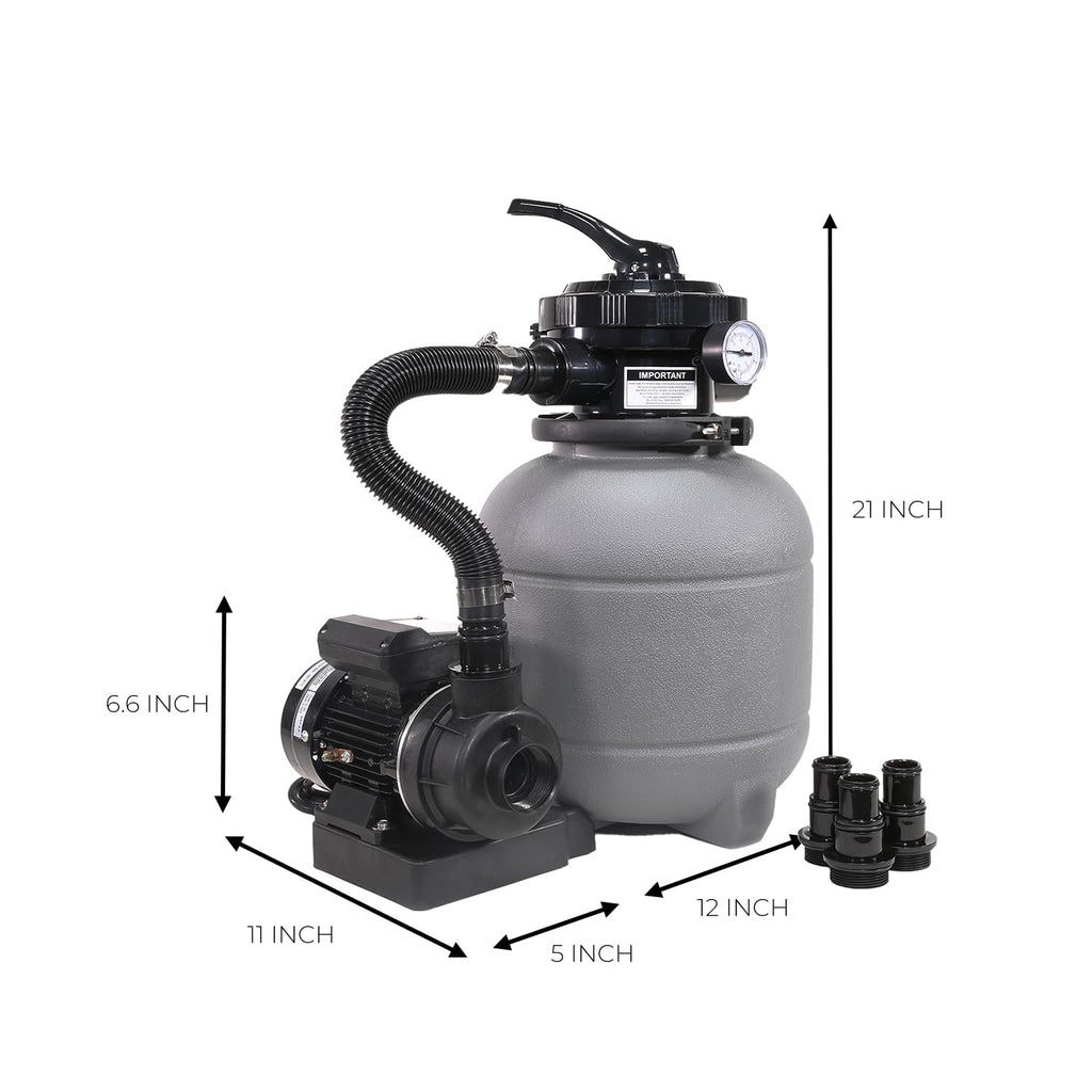 XtremepowerUS 12" Sand Filter for Above-Ground Swimming Pools Max 2,400GPH 7-Way Multi-Port Valve Pool Pump Up to 10,000 Gallons Strainer Basket (Include Filter Media)