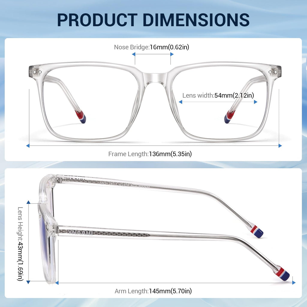 Ynaahi Blue Light Glasses for Men Women, Blue Light Blocker, 99% UV Protection. Ideal for Computer Use, Gaming, Reading.