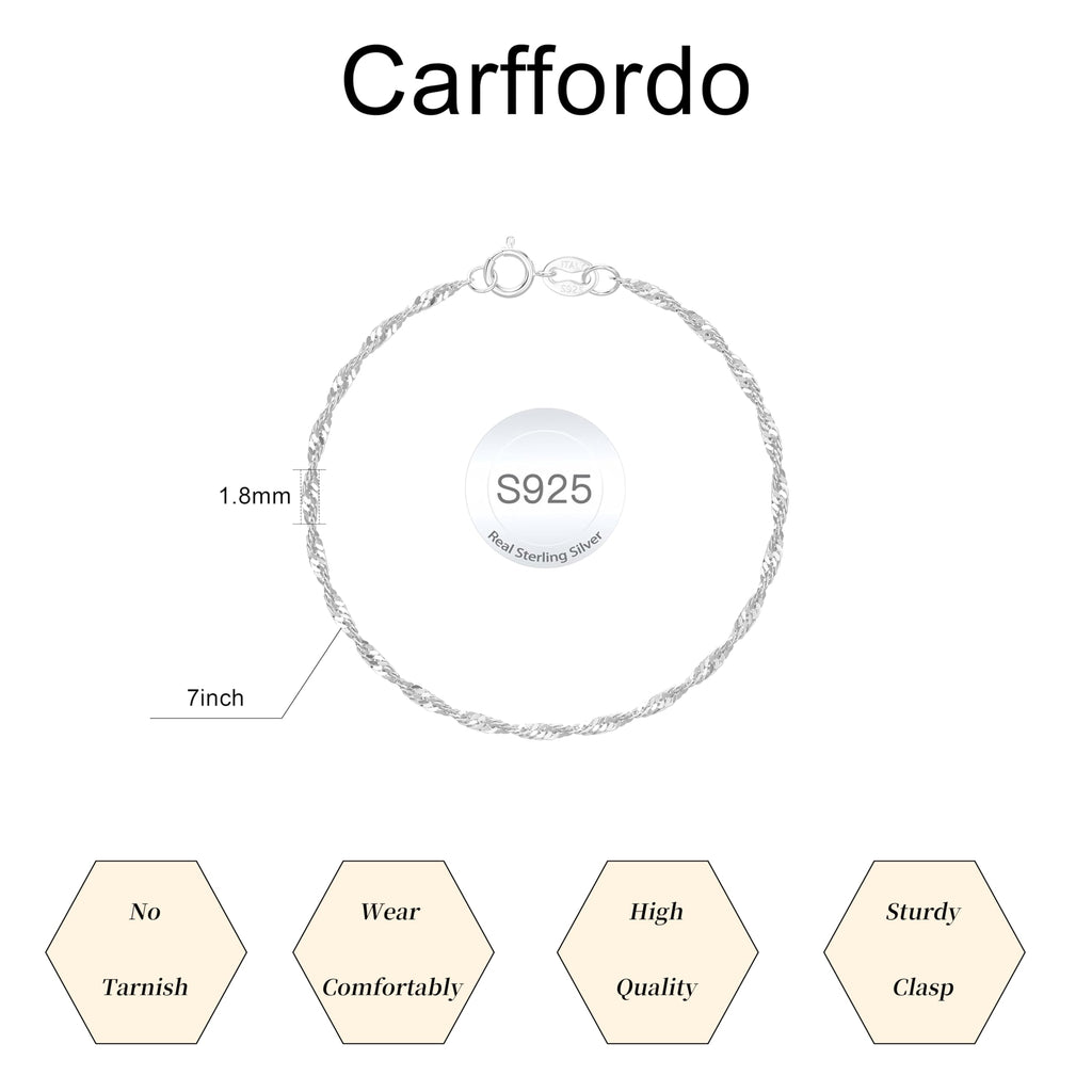 Carffordo 925 Sterling Silver Bracelets for Women, Twist Silver Bracelet