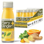 Greenhouse Juice Organic Fiery Ginger & Turmeric Wellness Shot, Anti-Inflammatory, Immune Support, Vegan & Gluten-Free, 12-Count 60ml Glass Bottles