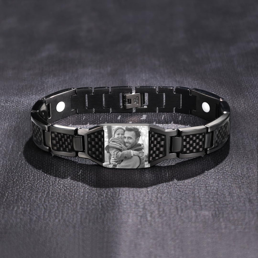 Luxladis Personalized Photo Bracelet for Men Customized Picture Bracelet Gift for Dad Husband Brother Fathers Day (Black)