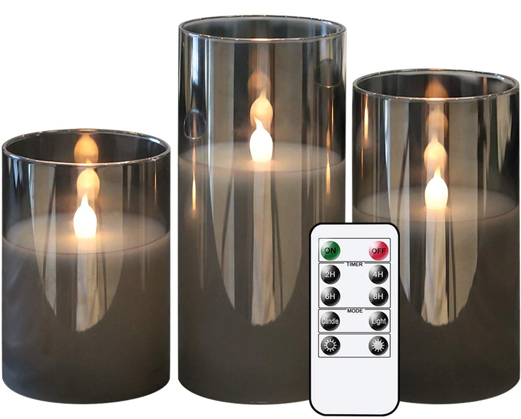 GenSwin Glass Flameless Led Candles Battery Operated Remote Timer Black