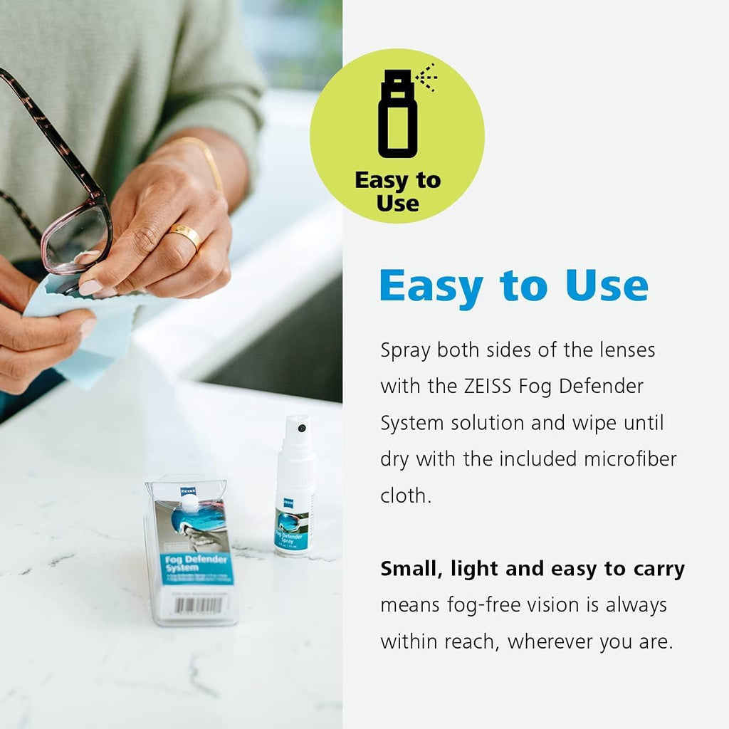 ZEISS Fog Defender System Anti-Fog Kit for Glasses 2 Pack – 2 Spray Bottles and 2 Microfiber Cloths