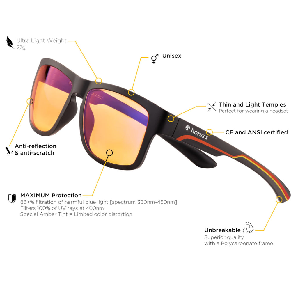 Horus X ® • Kids Blue Light Blocking Glasses | Gaming glasses | Screen Protection for boys and girls | Amber