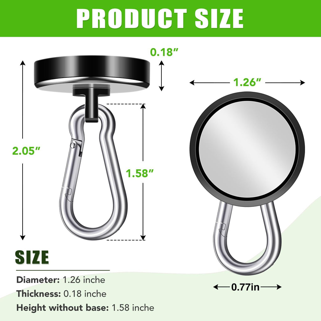 E BAVITE Carabiner Magnetic Hooks, 110LBS Strong Black Magnetic Hooks Heavy Duty with Swivel Carabiner Hook, Great for Hanging for Cruise, Garage, Kitchen, Refrigerator, Locker (6-Pack)