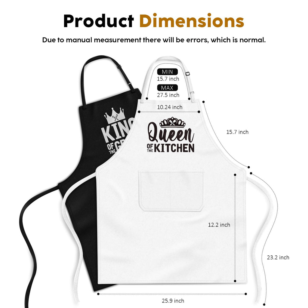 King & Queen Apron Set - Matching Couples Kitchen Aprons with Deep Pockets & Reinforced Stitching - Waterproof Professional Cooking Gear for Wedding, Engagement, Bridal Shower, Valentines, Christmas
