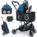 Pet Stroller for Small & Medium Dogs and Cats Up to 50 lbs, 3-in-1 Lightweight Dog Stroller with Detachable Carrier, 360° Mesh Windows, One-Click Fold, Storage Bag & Basket, Cup Holder, All-Terrain