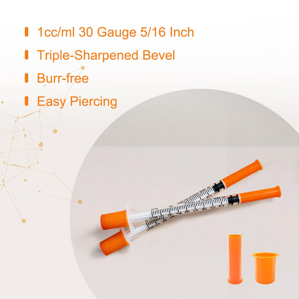 30 Pack U-100 1ml 30G 5/16" 8mm, Individually Packed