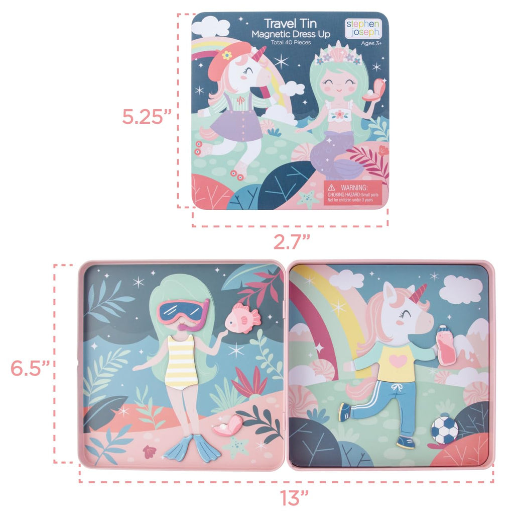 Stephen Joseph, Magnetic Dress Up Dolls 40 PC Play Set – Screen-Free Pretend Play Magnetic Case, Ideal for Ages 3+ – Travel Game for Kids, Magnetic On The Go Activity Set, Unicorn and Mermaid