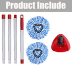 ANREKEYH Spin Mop Head, Base, Handle Replacement for O-ceda EasyWring RinseClean Microfiber Spin Mops, 2 Microfiber Mop Refills, 1 Triangle Head Cover and 30-58in Handle (Blue (2-Tank System))