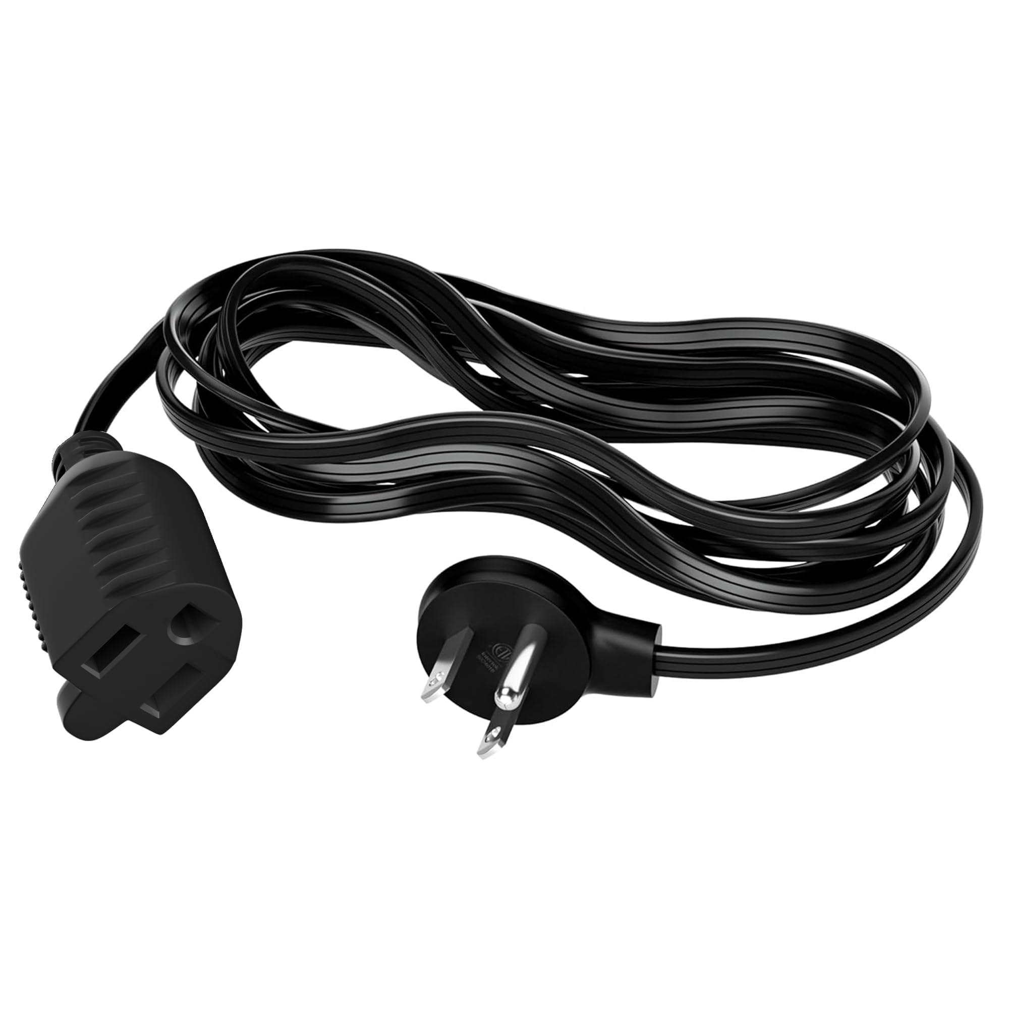 Elecan Flat Plug Extension Cord 15 Ft with Slim Space-Saving Plug Design, Thin Flat Cable Low Profile Power Cord 3 Prong Grounded Wire, 16 Gauge 13 A/125 V-Black-ETL Certified
