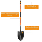 56-Inch Round Point Garden Shovel for Digging, Fiberglass Handle, Orange