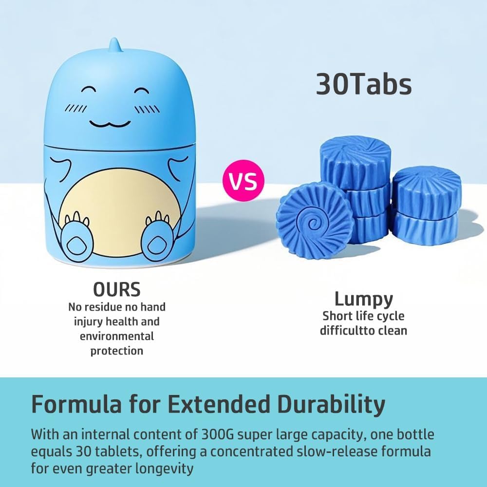 3 PCS Cute Dinosaur-Shaped Toilet Bowl Cleaner Bottle, Automatic Bathroom Toilet Tank Cleaner with Ocean Scent,Septic Toilet Bowl Tablets in Bottles, Automatic Long-Lasting Toilet Cleaner Bottle
