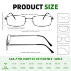 6-Pack Metal Reading Glasses for Men Women Spring Hinge Readers Clear Lens Non Yellow Coating, 3 Black 3 Gunmetal 2.0 x