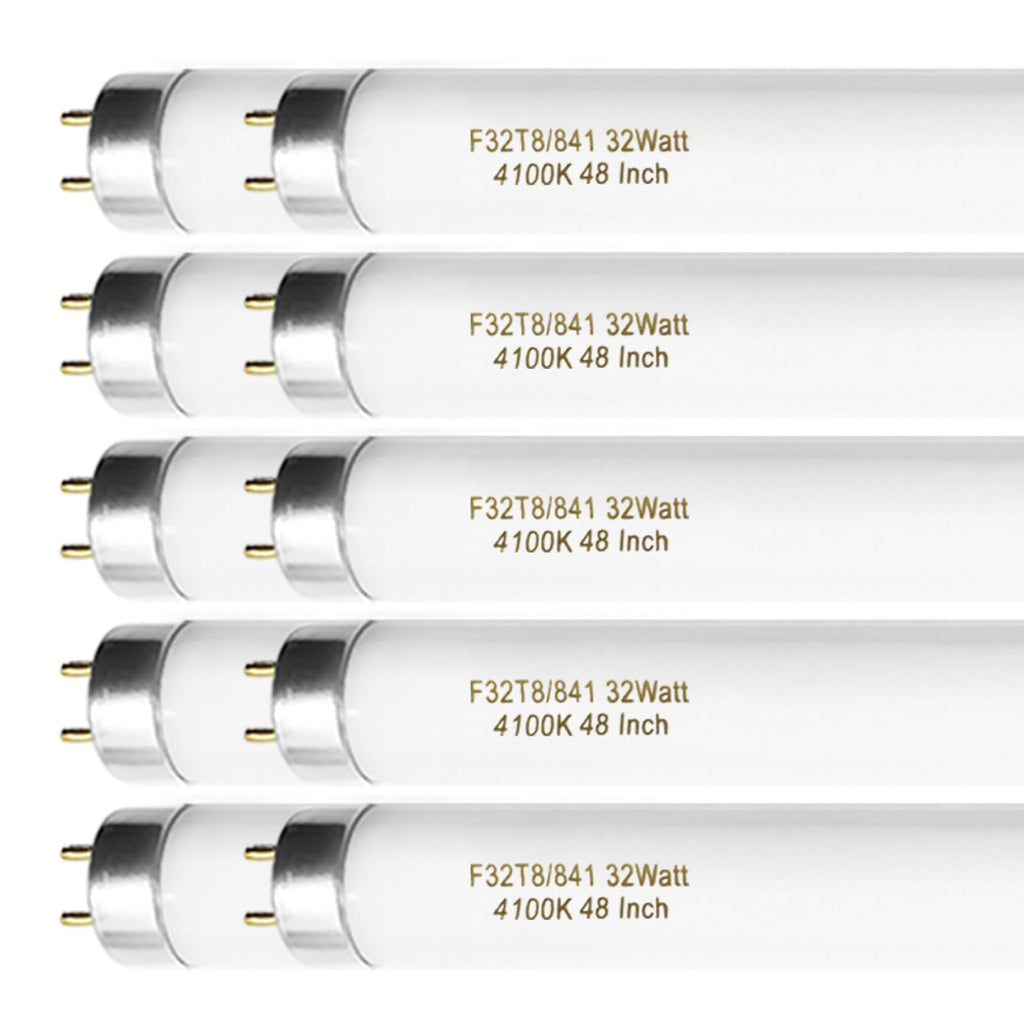 Konideke F32T8/841 32W 48 Inch T8 Fluorescent Tube Light Bulb, T8 Fluorescent Bulbs 4 Foot, 4ft Light Bulb, 4100K Cool White, 2850 Lumens, G13 Medium Bi-Pin Base,10 Pack