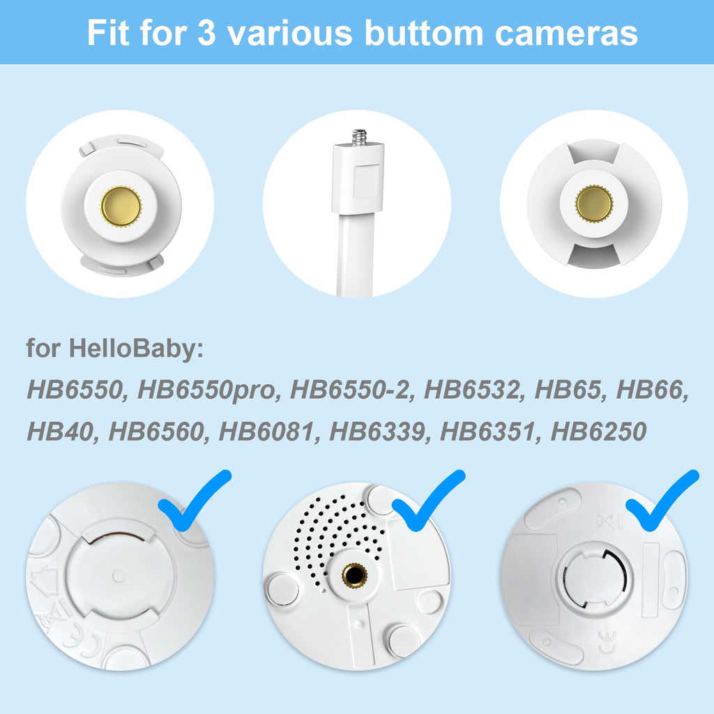 HelloBaby Baby Monitor Mount for HB6550/ Pro/ HB6550Plus/ HB6560/ HB65/ HB6240/ HB6339/ HB6351, 20 Inch Flexible Arm Bracket, Sturdy Camera Holder Attaches to Crib Cot Shelves, No Tools or Wall Damage