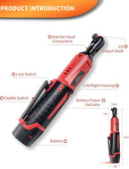 AOBEN 3/8" 12V Power Electric Ratchet Wrench Set with 1 2000mAh Lithium-Ion Battery And Charger