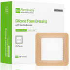 NeuHeils Silicone Foam Dressing with Gentle Border 4''x4'' for Bed Sore Leg Ulcer 20 Pack, High Absorbency Waterproof Silicone Wound Bandage