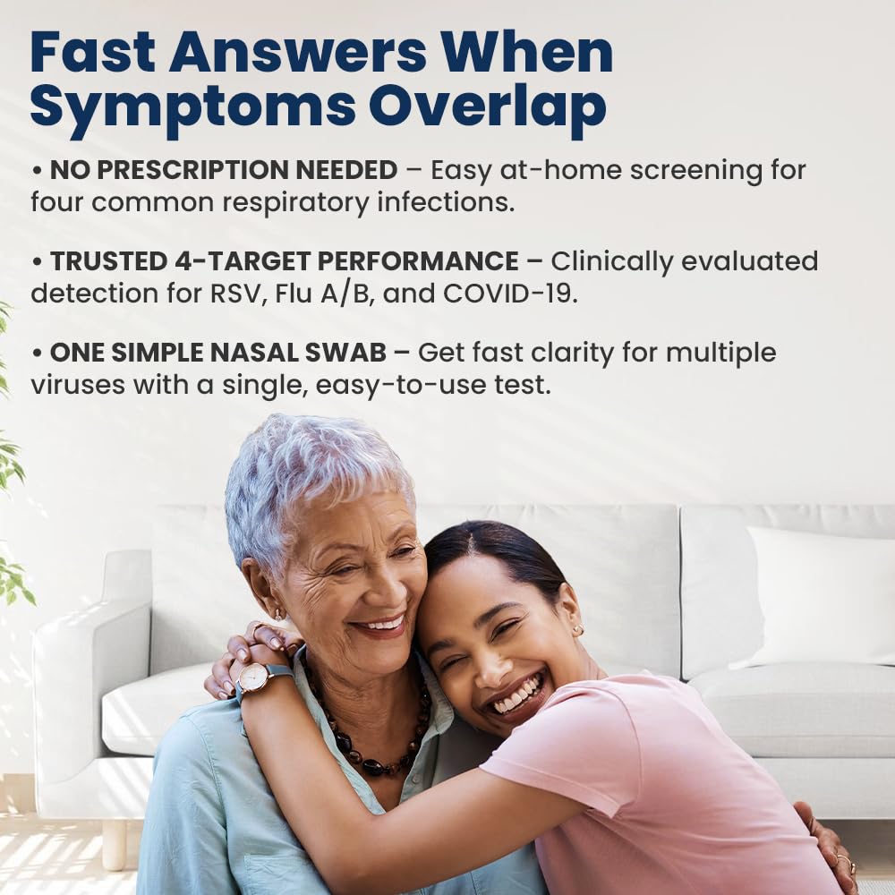 Flowflex Plus RSV + Flu A/B + COVID Home Test, 4-in-1 Home Test Kit, Rapid Results in 15 Minutes, OTC At-Home Antigen Test for Adults & Children (2 Tests)