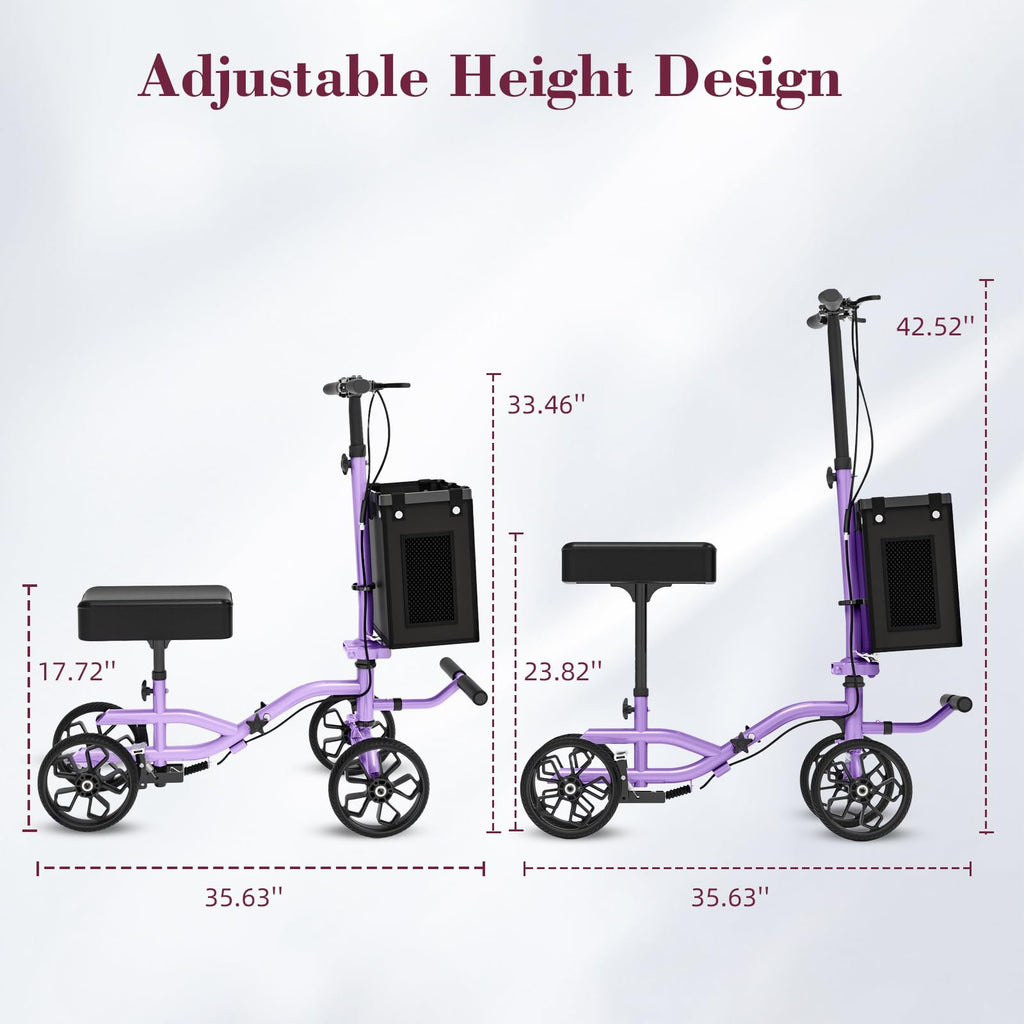 Fvzzin Lightweight Knee Scooter Crutch Alternative, Foldable & Adjustable Knee Scooter for Adults for Foot Surgery, Steerable Knee Walker with Detachable Basket, Includes DIY Stickers-Cream Purple