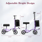 Fvzzin Lightweight Knee Scooter Crutch Alternative, Foldable & Adjustable Knee Scooter for Adults for Foot Surgery, Steerable Knee Walker with Detachable Basket, Includes DIY Stickers-Cream Purple