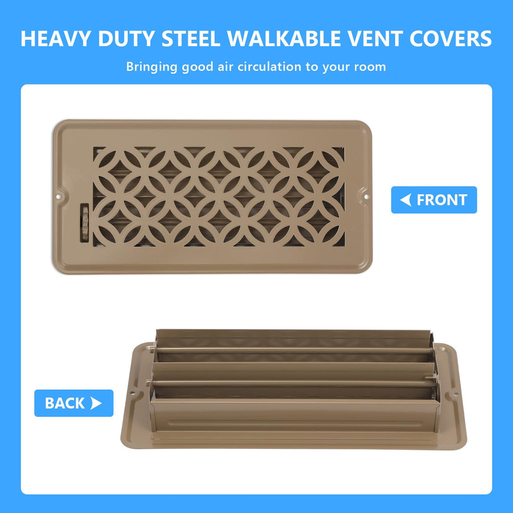Floor Register 4x10,8 Pack,Brown Floor Vent Covers for Home Floor,Sidewall,Ceiling,Heavy Duty Metal Hot Air Vent Covers with Rust-Proof Finish for Home Heater Floor Vent Grilles and Vents(Brown-8pack)
