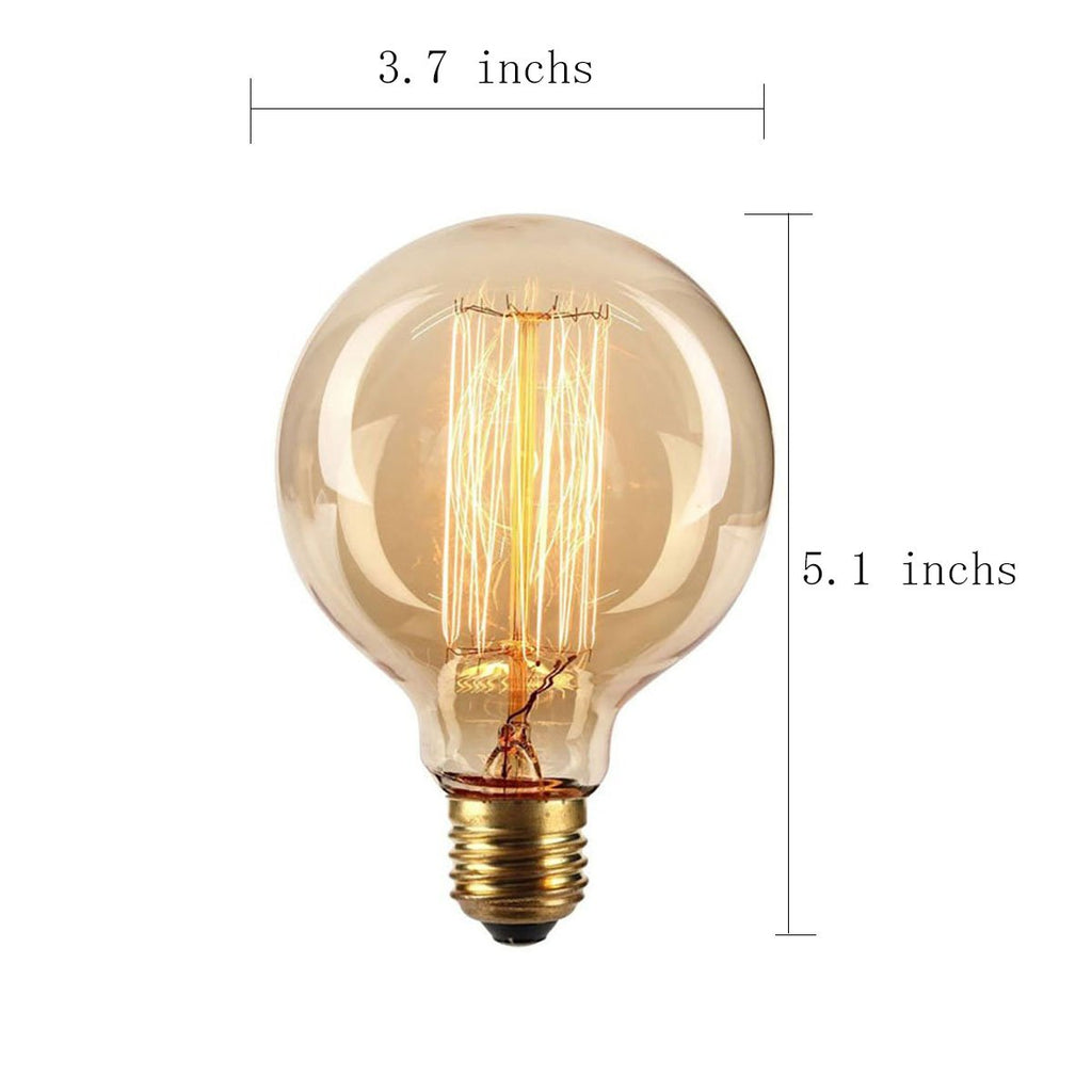 GOENDR Vintage Edison Bulb,Large Round Edison Antique Light Bulbs-G30/G95 120V - Dimmable Thread Filament Style Nostalgic Light Bulbs (4 Pack)