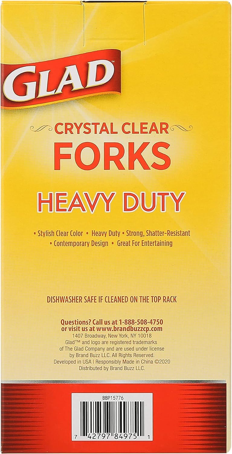 Glad Clear Heavy Duty Plastic Forks Reduced-Plastic Open Handle Break-Resistant Disposable or Reusable Cutlery Parties Camping Everyday Meals Standard Size 24 Count 12 Pack Everyday Events Home Use