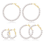 CERSLIMO Pearl Hoop Earrings for Women - 3 Pairs 14K Gold Plated Pearl Hoop Earrings Set, S925 Sterling Silver Post Big Large Hoops 4mm Pearl Earrings Jewelry Gifts 20/30/40mm
