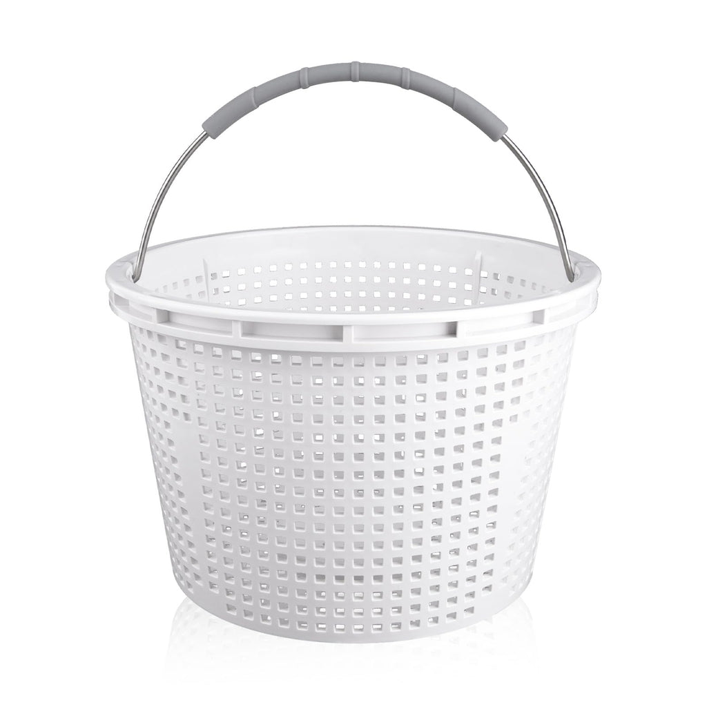 8" Pool Skimmer Basket for Inground Pool Compatible with Pentair U-3 Skimmer Basket 08650-0007 and Hayward SP1070 SPX1070E Pool Basket ，Stainless Steel Handle，Rubber Grip & Built in weighting，White
