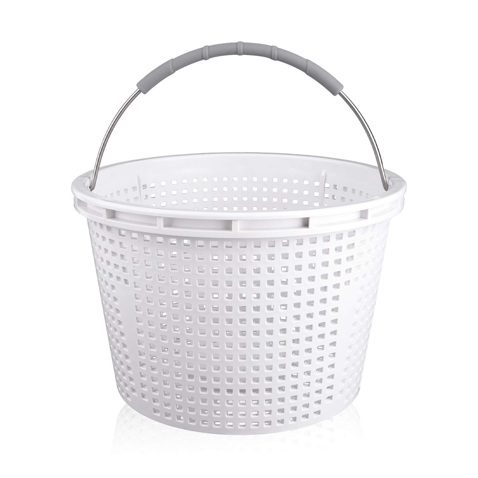 8" Pool Skimmer Basket for Inground Pool Compatible with Pentair U-3 Skimmer Basket 08650-0007 and Hayward SP1070 SPX1070E Pool Basket ，Stainless Steel Handle，Rubber Grip & Built in weighting，White