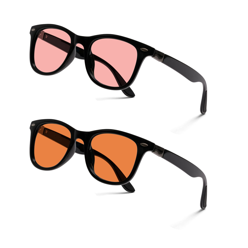 BRADDELL FL-41 Rose & FL-60 Wayfarer Blue Light Glasses for Migraine Light Sensitivity, Fluorescent LED Lighting & Concussion