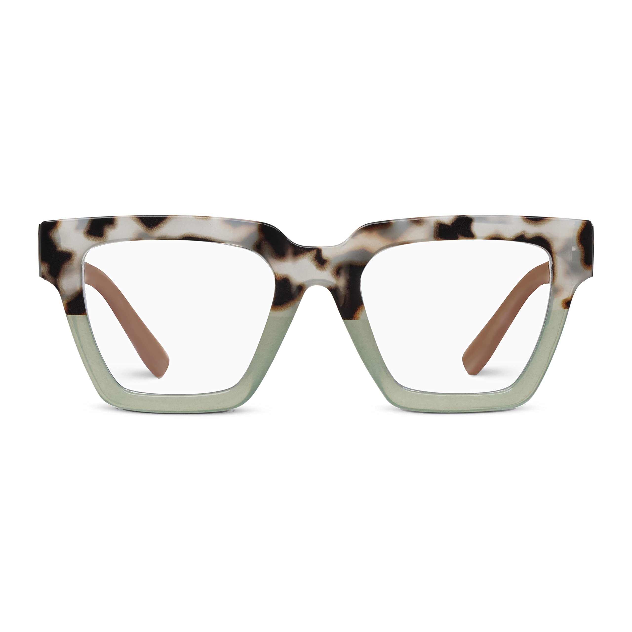 Peepers by PeeperSpecs Oprah's Favorite Women's Take a Bow Square Blue Light Blocking Reading Glasses - Chai Tortoise/Green +2.00